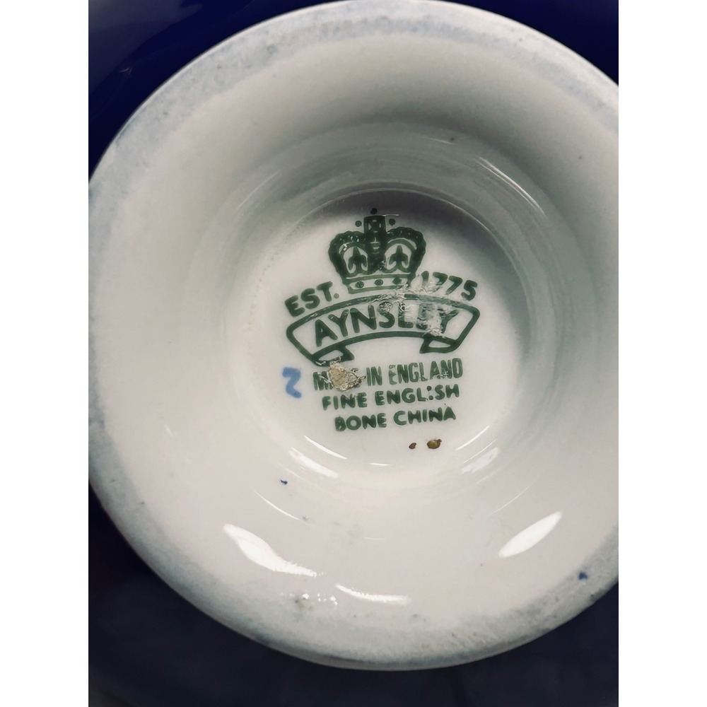 Aynsley Orchard Fruit Teacup Saucer Cobalt Blue Gold D Jones Signed Bone China - Picture 5 of 8